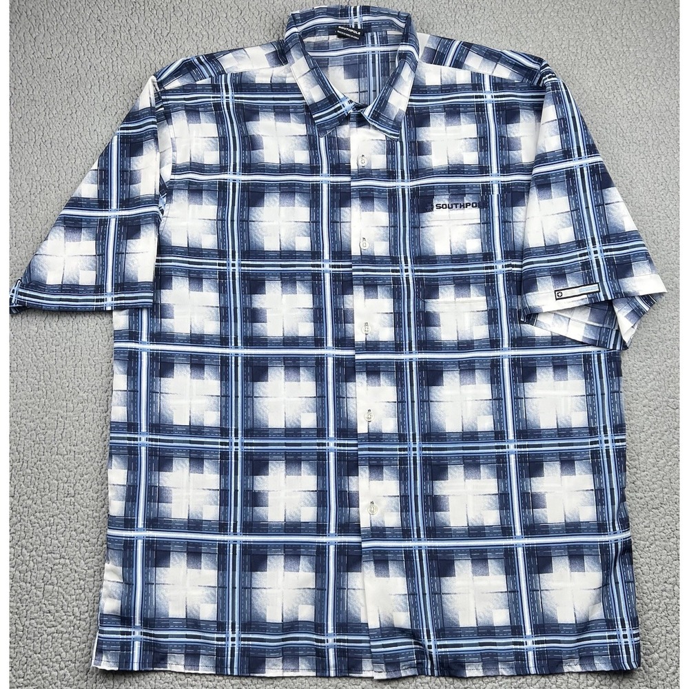 South Pole Shirt Mens XXL Blue White Loop‎ Collar Y2K Hip hop Street wear VTG